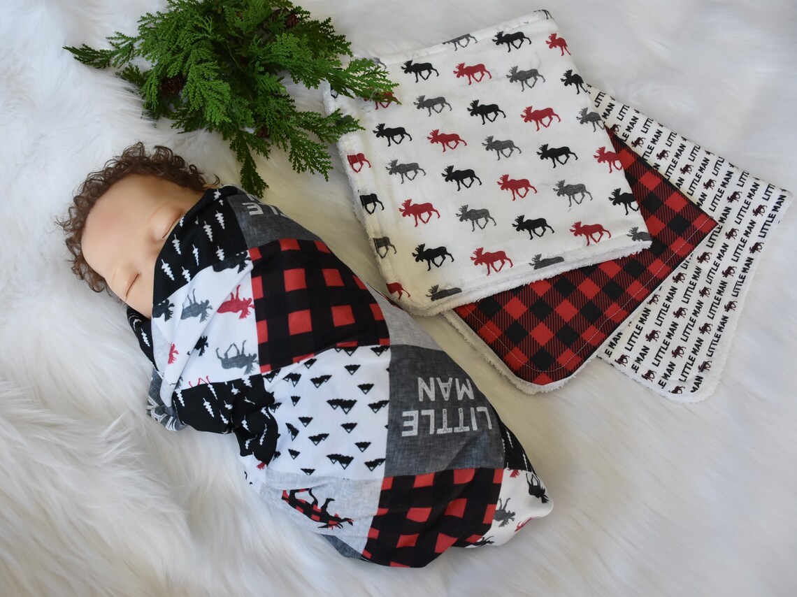 Knit Swaddle Blanketbaby Boy Woodland Moose Swaddle Etsy