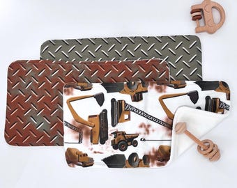 Personalized baby gifts Baby boy Construction burp cloths Gray and Gold Dump Truck Baby Shower Gift