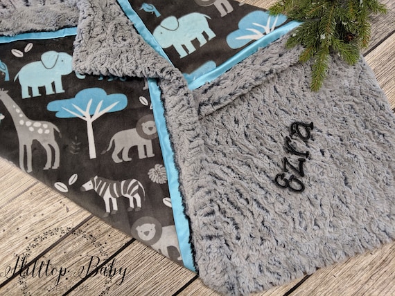 Personalized Gray Minky Baby Blanket Elephant or Whale-Perfect Baby Shower Gift
