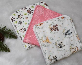 Pink Baby Animal Woodland Personalized baby girl shower gift- pink baby forest animal girl burp cloth set