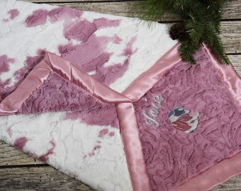 Personalized western Pink horse Baby blanket Gift Cowhide Cowgirl Baby Girl Blanket Horse Baby Girl Blanket with name horse baby gift