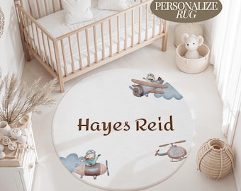 Airplane Personalized nursery Rug unique kid mat baby room decor throw rug helicopter boy playmat plane baby shower gift with name carpet