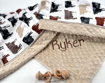 Personalized cow baby boy minky blanket Country Baby Shower Gift Farmer baby blanket shower gift for newborn custom baby blanket with name