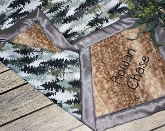 Personalized Woodland Minky Blanket, Deer Baby gift, Woodland nursery, baby boy gift, camo baby gift, mossy oak camo, earthy baby blanket