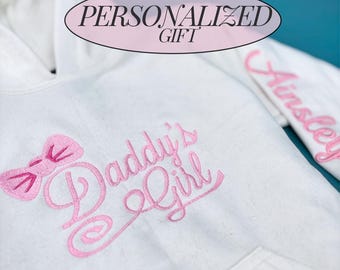 Daddy's Girl Personalized Custom Name Embroidered Pink Baby Toddler Girl Hoodie Sweatshirt Birthday Gift from Dad Customized Present