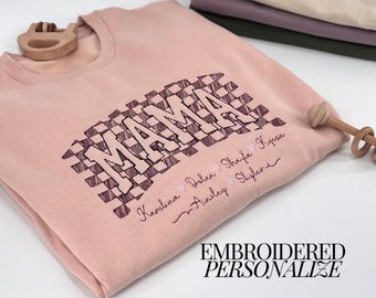Custom Mama Sweatshirt with Names Embroidered Pullover for Mom Present Idea for Mothers Day Sweater Family Gift Mom Keepsake with Kids Names