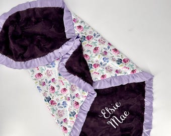 Floral Personalized Purple Baby blanket lilac Baby Girl Gift Pink boho nursery soft baby blanket Pink custom baby gifts purple blanket