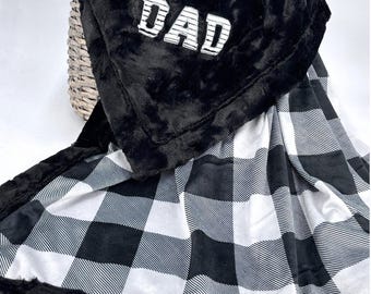 Personalized Dad Blanket Birthday Present Idea Gift Father Day Special Throw Buffalo Plaid Checkered Design Custom Made Luxury Comfort Cozy