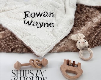 Personalized Deer minky baby blanket with name for plush baby boy woodland fawn newborn baby gift for soft woodland gift idea for new mom