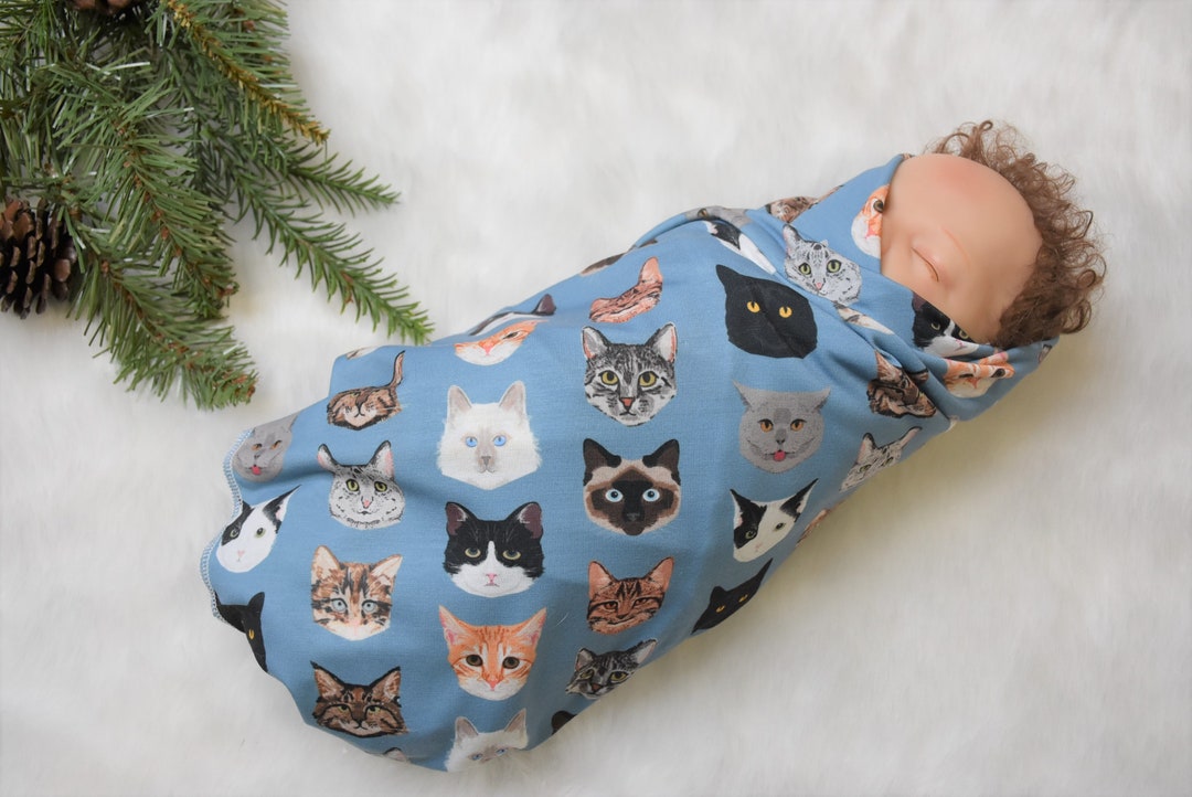 Knit Swaddle Blanketgray Kitten Baby Swaddle Blanket Shower Gift