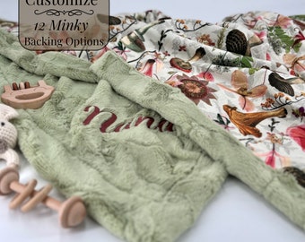 Personalized mushroom minky baby blanket cottagecore mushroom nursery crib blanket custom  baby girl mushroom baby shower newborn baby gift