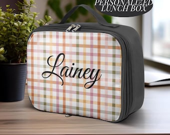 Personalized Lunch Box School Lunch Box Work Lunch Box Back to School Lunch Bag Storage Pouch Zipper Closure Plaid Design Personalize it
