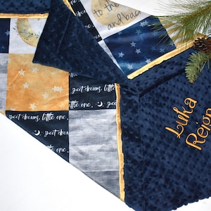 Personalized baby blanket boy Navy Minky Baby blanket luna stars and moon blanket baby moon blanket stars nursery moon and back