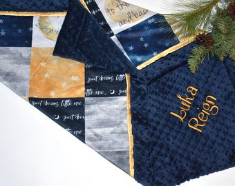Personalized baby blanket boy Navy Minky Baby blanket luna stars and moon blanket baby moon blanket stars nursery moon and back