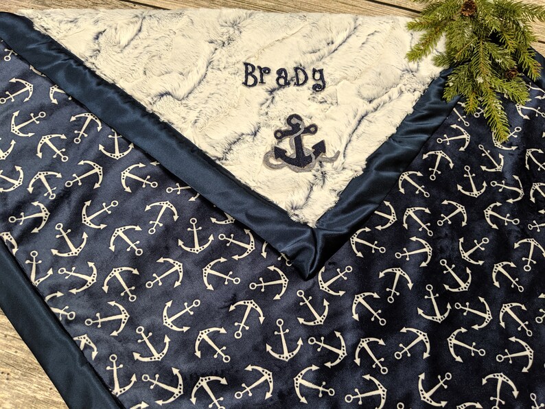 Personalized Blue Nautical Baby Boy Minky Baby Blanket Blue Etsy