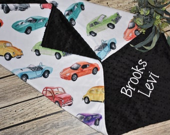 Personalized Vintage Cars baby blanket- Minky Baby Blanket boy-Baby boy gift, newborn baby gift, car nursery, cars birthday, toddler blanket