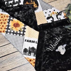 Personalized blanket, Farm animal baby blanket, cow minky blanket, Farm baby shower, Cow nursery, farm baby gift, farm animal baby blanket