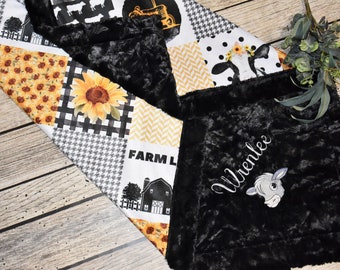 Personalized blanket, Farm animal baby blanket, cow minky blanket, Farm baby shower, Cow nursery, farm baby gift, farm animal baby blanket