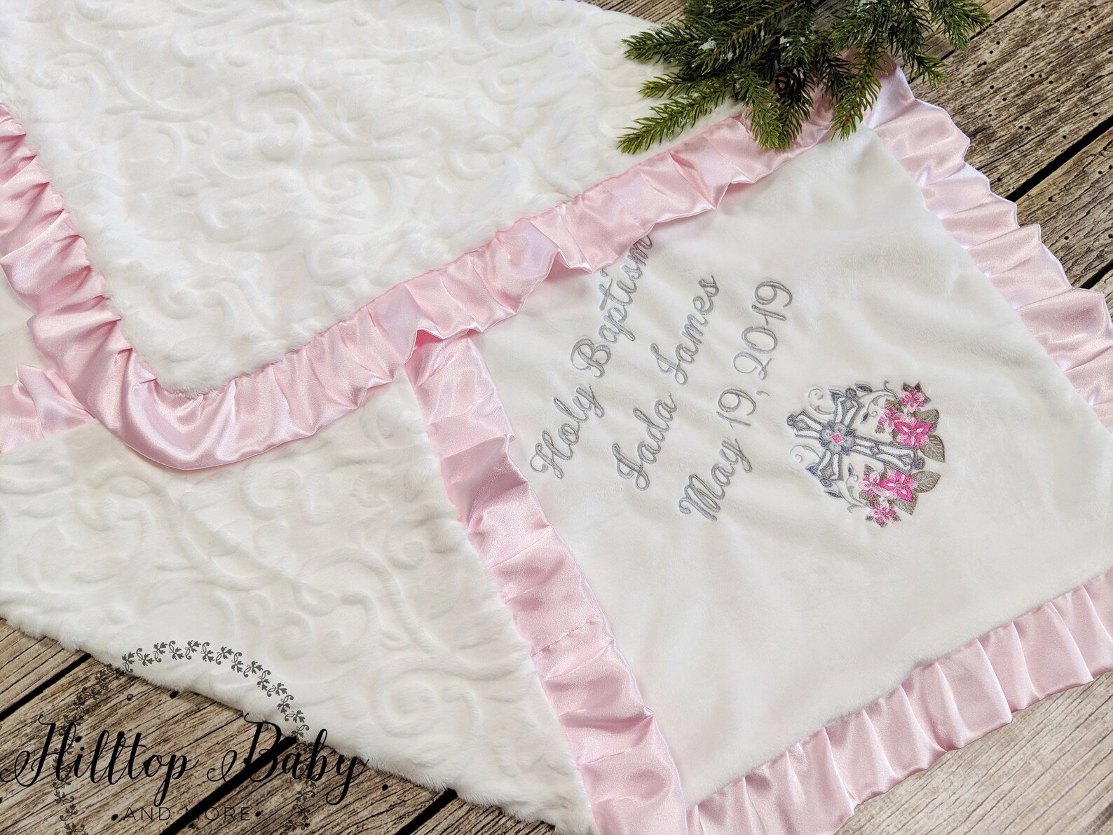 Personalized White and Pink Baby Girl Baptism Blanketbaby Etsy