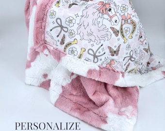 Horse Butterfly Personalized Blanket Minky Material Soft Touch Comfort Item Nursery Item Baby Gift Girl Bedroom Equestrian Theme Horseshoe