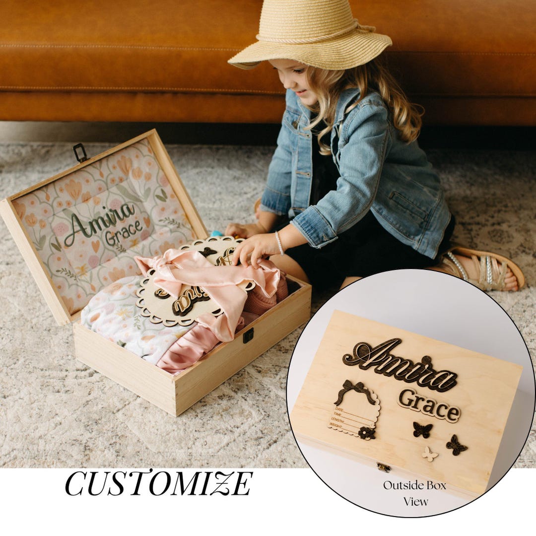 Personalized Floral Memory Box Baby Girl Keepsake Embroidered Trunk ...