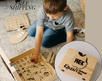 Personalized Toy Box Toddler Gift Preschool Graduation Keepsake Chest Wooden Storage Montessori Inspired Educational Organizer Kindergarten