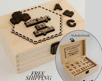 Personalized wooden baby shower guestbook block set custom memory wood gift box heirloom activity baby shower game block keepsake box gift