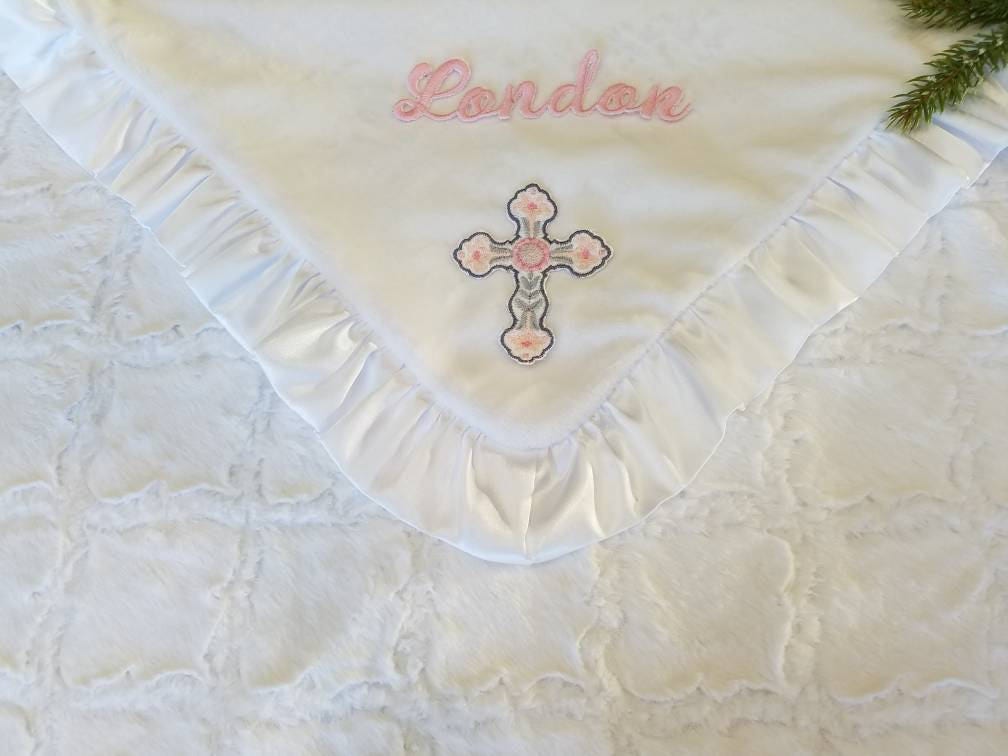 Personalized Baby Girl Baptism Blanket All White Baby Etsy