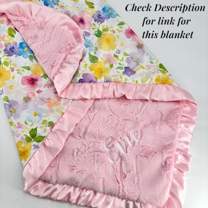 Minky Blanket Baby Gift for Nursery Bedding Set Custom Watercolor Floral Girl Shower Lavender Satin Trim Ruffle Edge Comfort Blankie Infant image 10