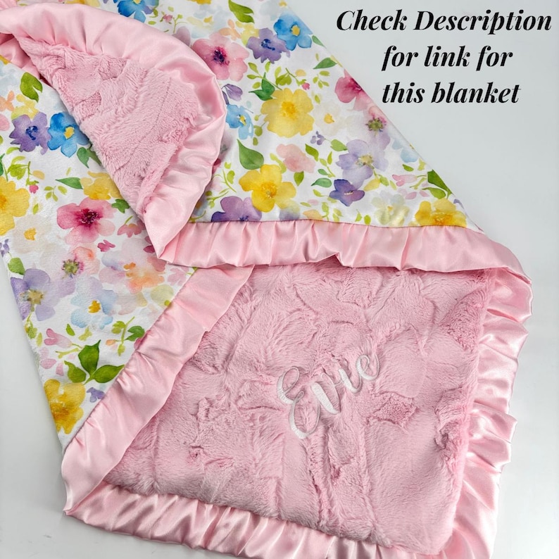 Minky Blanket Baby Gift for Nursery Bedding Set Custom Watercolor Floral Girl Shower Lavender Satin Trim Ruffle Edge Comfort Blankie Infant image 10