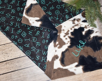 Western personalized horse baby boy minky Blanket- cowboy baby shower gift, Cattle brand baby blanket shower gift, Personalized baby gift