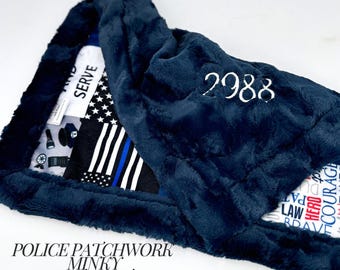 Police Officer Blanket Thin Blue Line Flag Baby Gift for Him Nursery Bedding Protection Set Custom Name First Responder Family Present Set