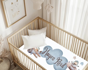Personalized Crib Sheet vintage airplane Nursery Bedding Set for boy Baby Shower Gift Nursery Decor Airplane Baby Present Airplane Gift Boy
