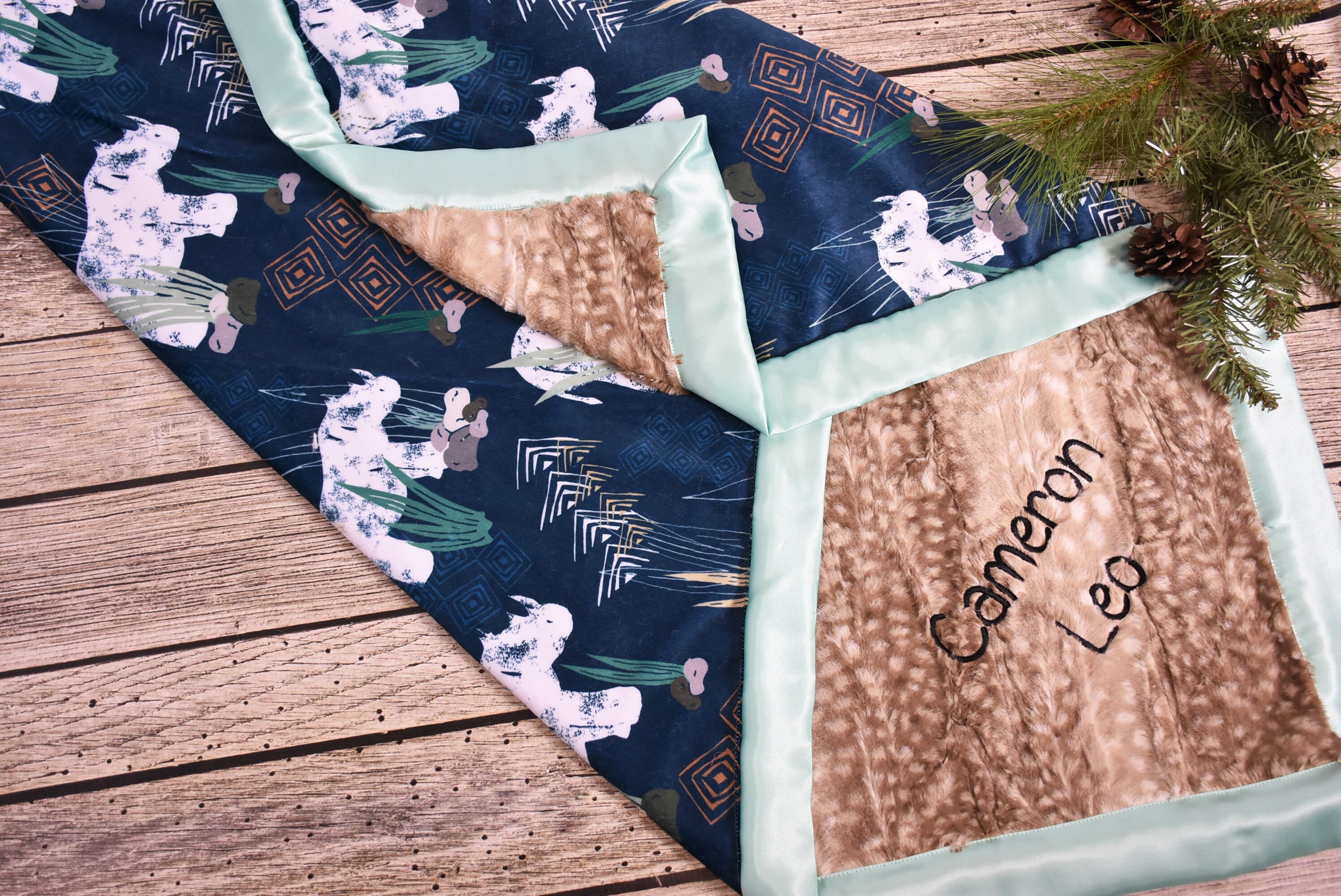 Personalized Rino baby boy minky blanket, Safari Rhino boy Baby Shower