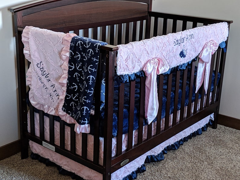 Nautical Baby Girl Nursery Bedding Personalized Pink and Navy Etsy