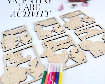 Valentine Animal Card Coloring Activity Kit Classroom Project Diy Craft Zoo Wooden School Exchange Kid Fun Decoration Design Creative Gift