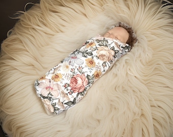 Boho Watercolor Knit Swaddle Blanket Set - Personalized Burp Cloth Included - Baby Shower Gift Must-Have!