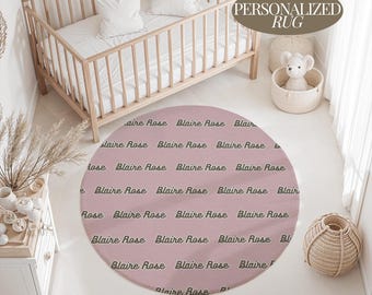 Round Nursery Rug Custom Name Carpet Pink Baby Flooring Infant Room Decor Soft Bedroom Decoration Girl Nursery Area Rug Playroom Mat