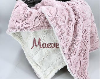 Personalized Minky Blanket Baby Girl Blanket Baby Minky Blanket Baby Girl Nursery Baby Shower Gift Custom Name Baby Gift Rose Pattern Soft