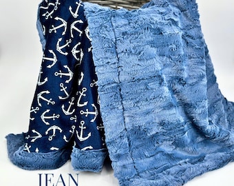 Personalized Baby Gifts  Nautical Pink Baby Girl Blanket Custom pink minky blanket Anchor girl blanket for nautical baby girl nursery