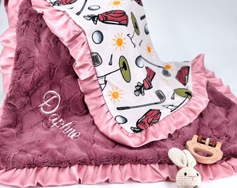 Golf Nursery Blanket Pink Design Baby Gift Golf Theme Room Decor Stroller Wrap Newborn Present Golf Club Nursery Set Pink Satin Baby Comfort