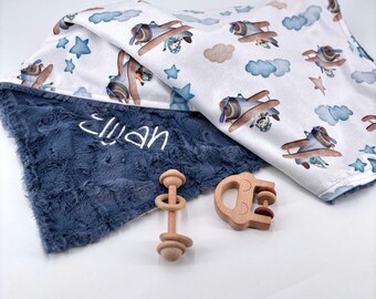 Personalized Baby Blanket Airplane Nursery Decor Baby Boy Blanket Baby Shower Gift Set Custom Name Baby Gift Idea Minky Soft newborn wrap