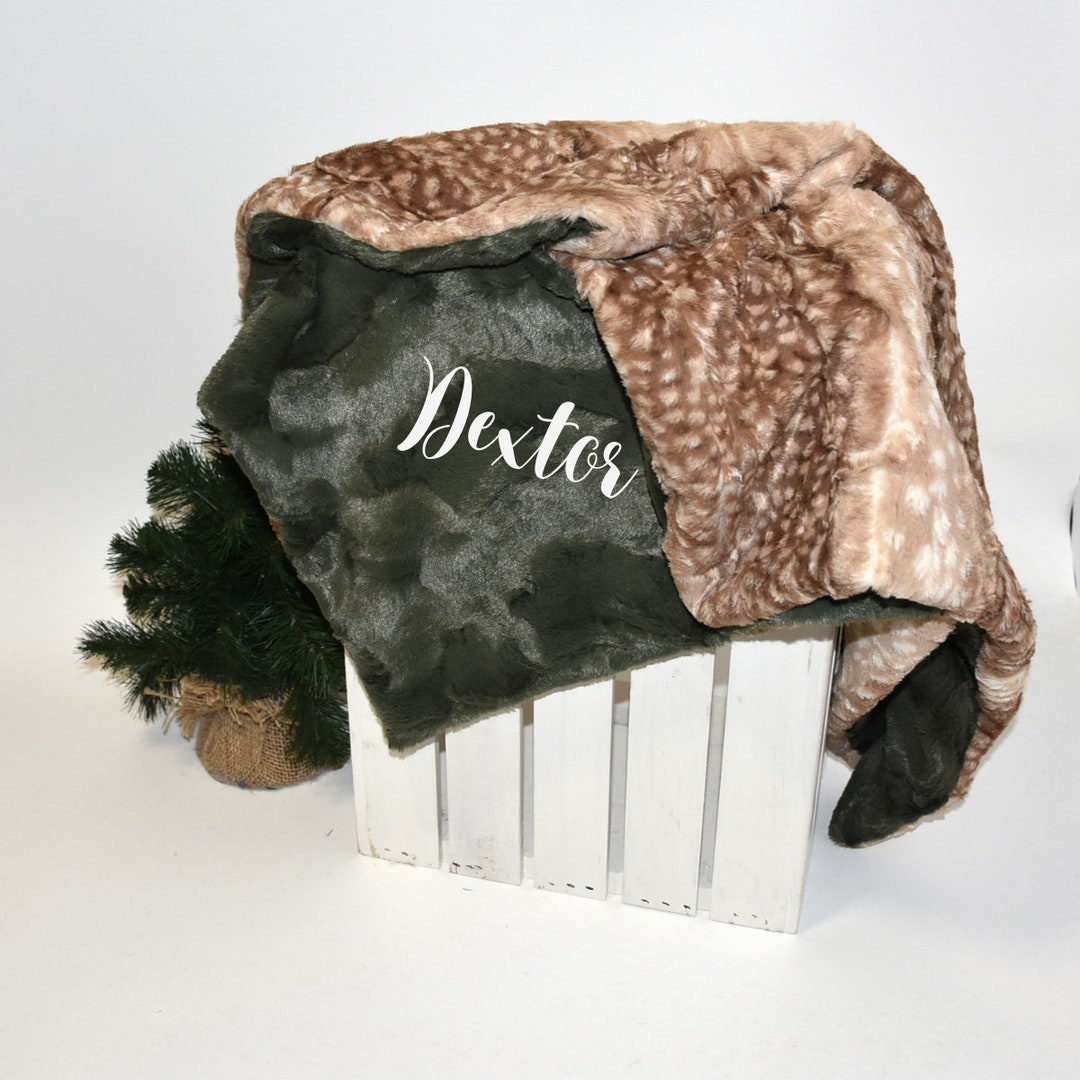 Personalized Baby Blanket Deer, Deer Skin Blanket With Name, Boy Minky