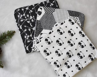 Personalized baby gifts, Panda Bear Baby Boy Baby burp cloths- White and Black Zoo Animal Baby boy Gift, Panda nursery