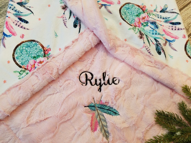 Pink Dreamcatcher Tribal Minky Baby Girl Blanket Personalized Etsy