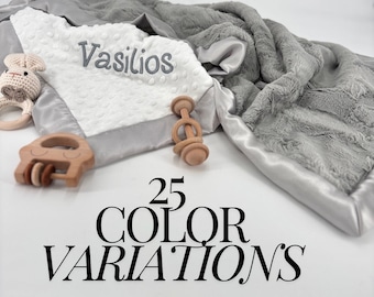 Personalized Gray silky baby blanket Custom name blanket for new baby gift gender neutral baby shower gift for newborn minky baby blanket