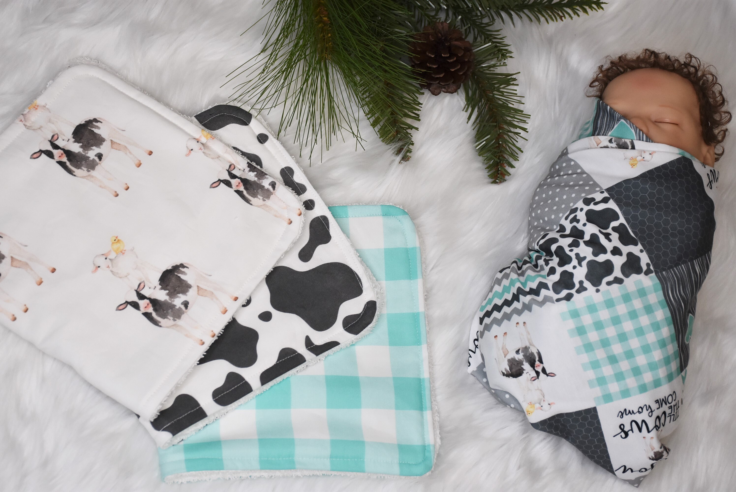 Personalized Farm Baby Boy Blanket Gift, Country Cow baby boy Minky
