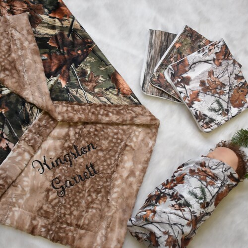 Personalized Blue Camo Baby Boy Blanket Minky Camo Hunting Etsy