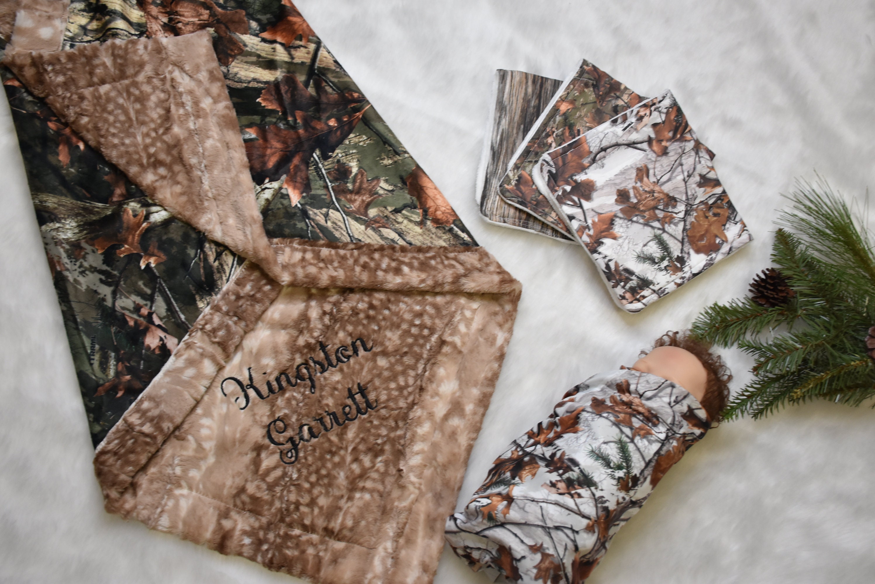 Camo Personalized Baby Blanket Minky Deer Blanket Knit Swaddle Woodland Burp Cloth Deer Baby Shower Fawn Baby Blanket Camo Baby Etsy