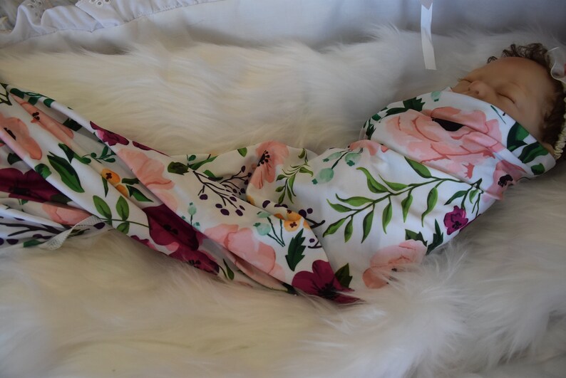 Knit Swaddle Blanketpink Watercolor Floral Swaddle Baby Girl Etsy